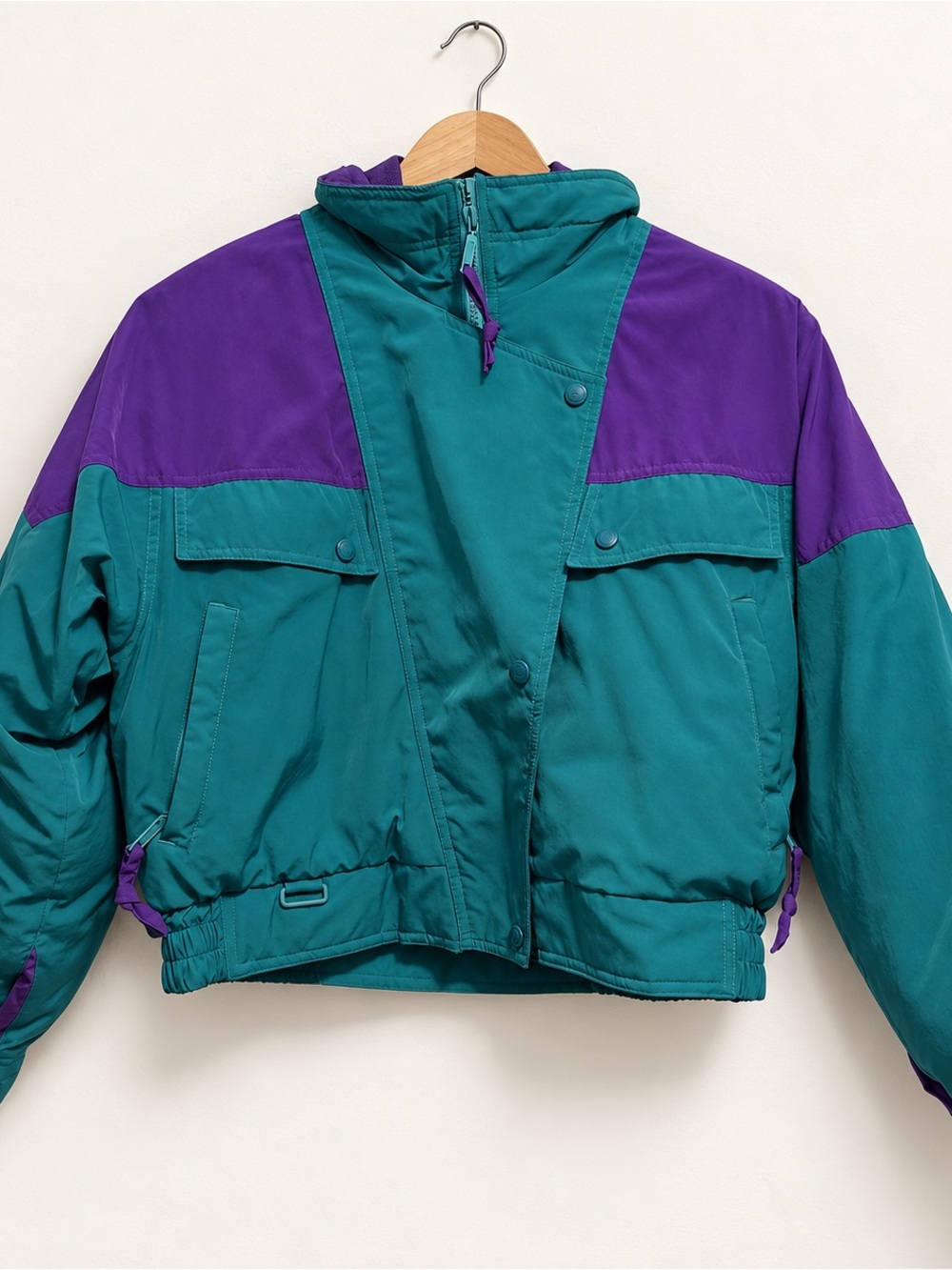Vintage 90s Eddie Bauer Teal Purple Colorblock Ski Jacket Petite M